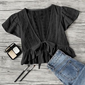 Plunging V-Neckline Knot Hem Top